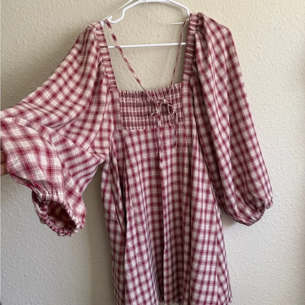 REVEROF Plaid Babydoll Dress With Smocking Back Detail,NWT - Picture 6 of 11